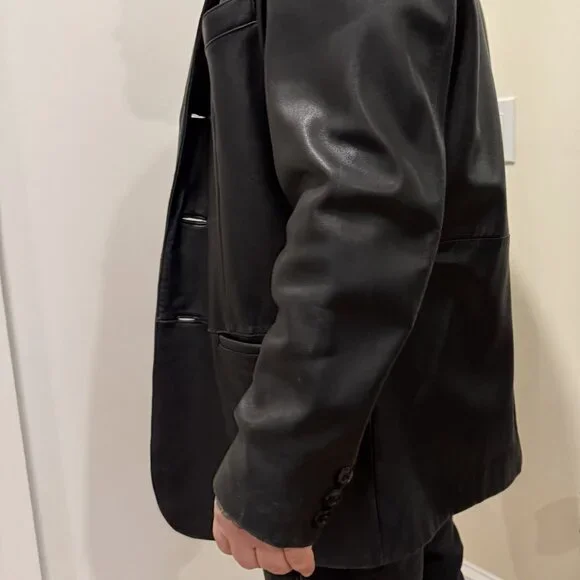 VINTAGE Y2K Leather Sports Jacket - Picture 5 of 9